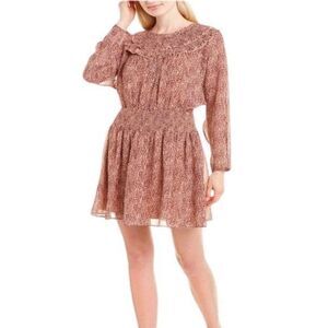 JOIE New Animal Print Ruffled Mini Dress Small Lilianna Long Sleeves